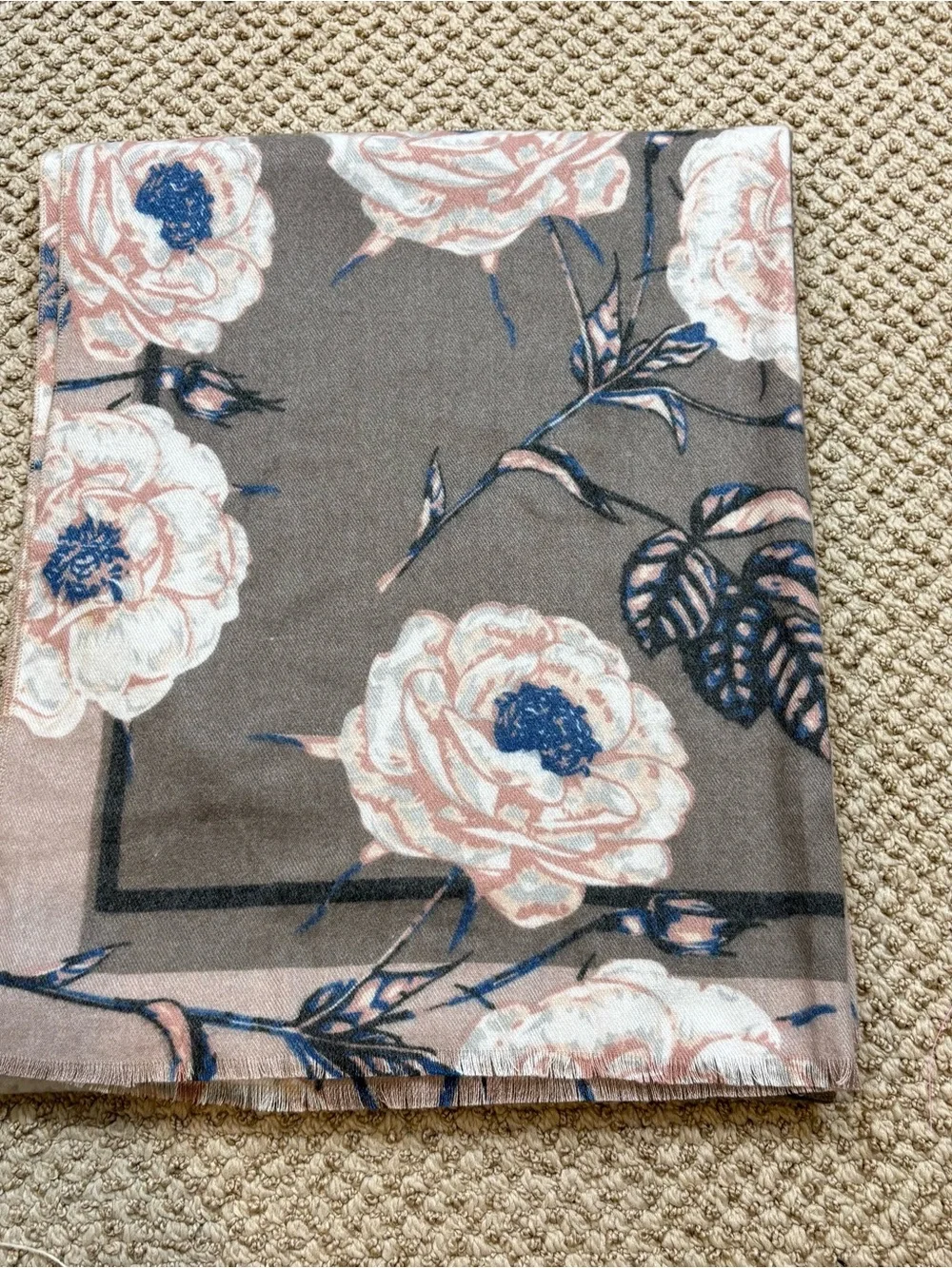 LOOK Cashmere Brand Grey and Pink Floral Scarf